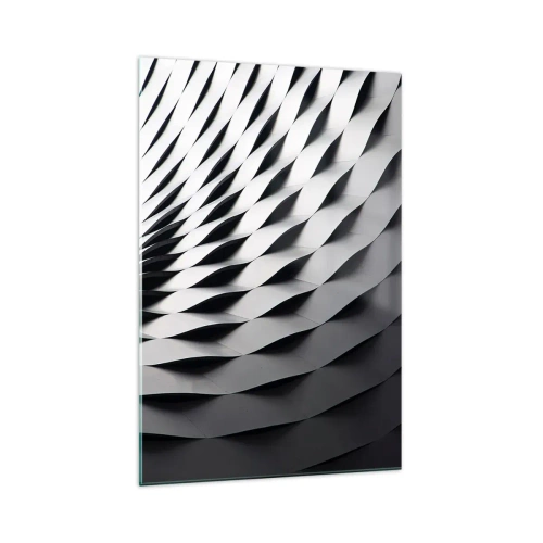 Cuadro sobre vidrio - Impresiones sobre Vidrio - Patrón geométrico abstracto en tonos blanco y negro. - 70x100cm - En la superficie de las ondas - Decoración de pared moderna para salón y dormitorio ARTTOR