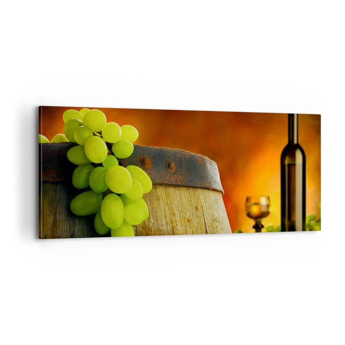 Cuadro sobre lienzo - Impresión de Imagen - Bodegón con botella de vino y racimo de uvas - 100x40 cm