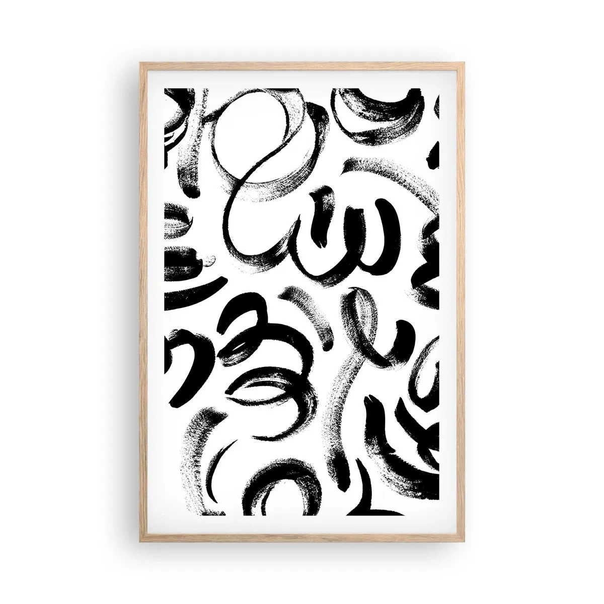 Póster en marco roble claro - Negro sobre blanco - 61x91 cm