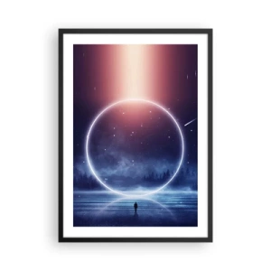Póster en marco negro - Silueta de una persona en un círculo de luz sobre un fondo de estrellas. - 50x70cm - Ya están aquí... - Decoración de pared moderna para salón y dormitorio ARTTOR