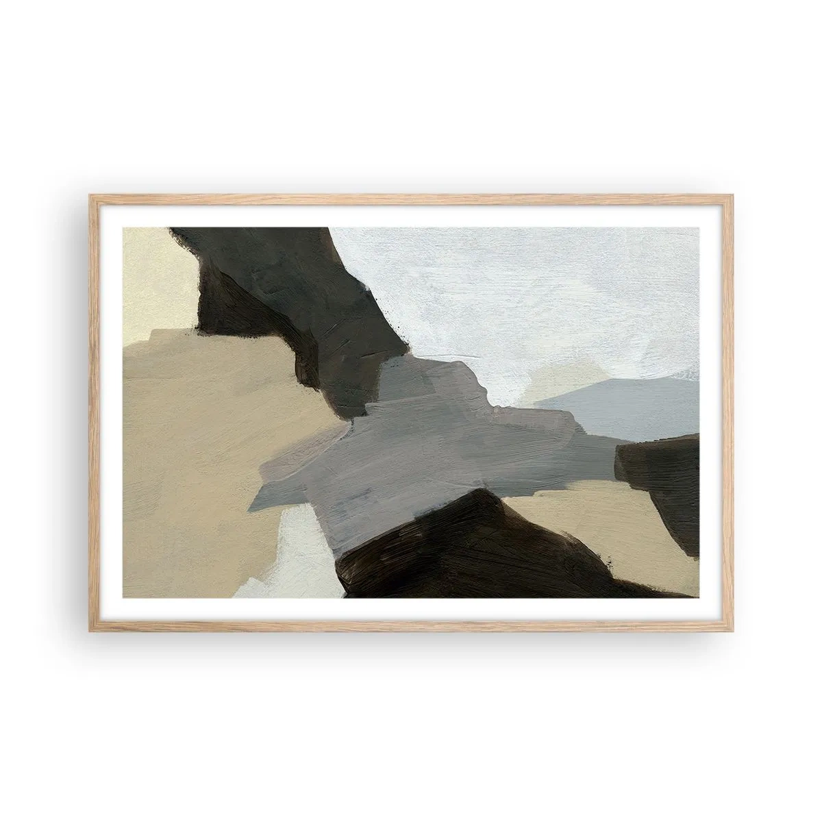 Póster en marco roble claro - Abstracción: partes del gris - 91x61 cm