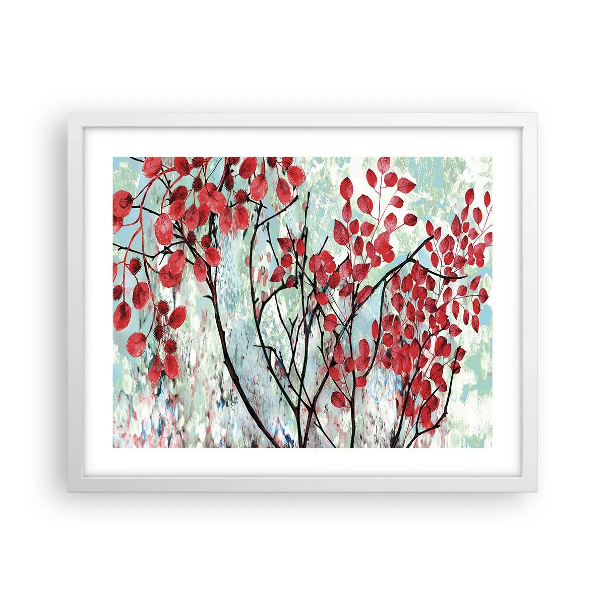 Póster en marco blanco - Un árbol en escarlata - 50x40 cm