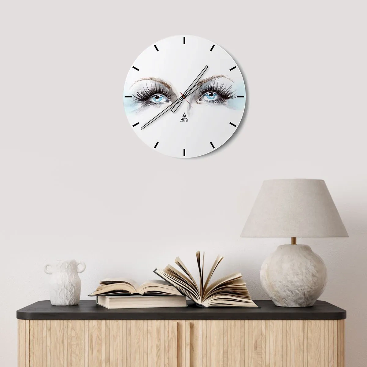 Reloj de pared - Reloj de vidrio - Ojos azules con pestañas largas en un estilo artístico de acuarela. - 30x30cm - ¿Los ojos de un ángel? - Decoración de pared moderna para salón, cocina y dormitorio ARTTOR