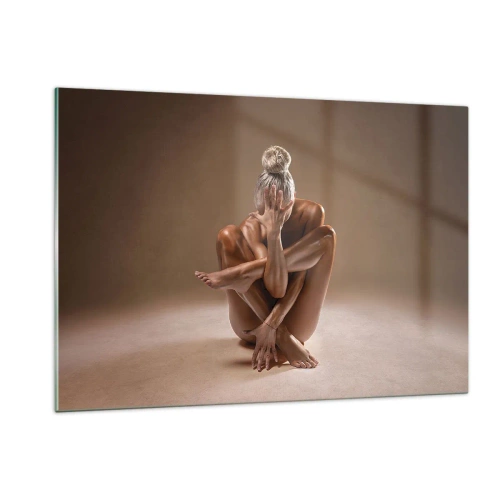Cuadro sobre vidrio - Impresiones sobre Vidrio - Una mujer sensual en una pose artística contra un fondo de sombras. - 120x80cm - Unidad de cuerpo y espíritu - Decoración de pared moderna para salón y dormitorio ARTTOR