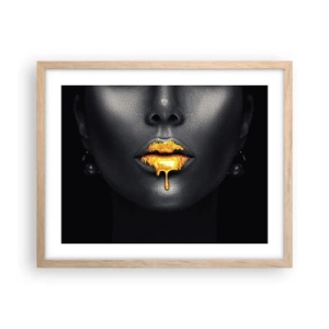 Póster en marco roble claro - Labios de oro - 50x40 cm