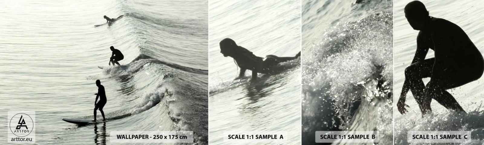 Muestra de fotomural autoadhesivo Deluxe Sticker - Al encuentro de la ola - Surf, Deporte, Océano - 100x30 cm