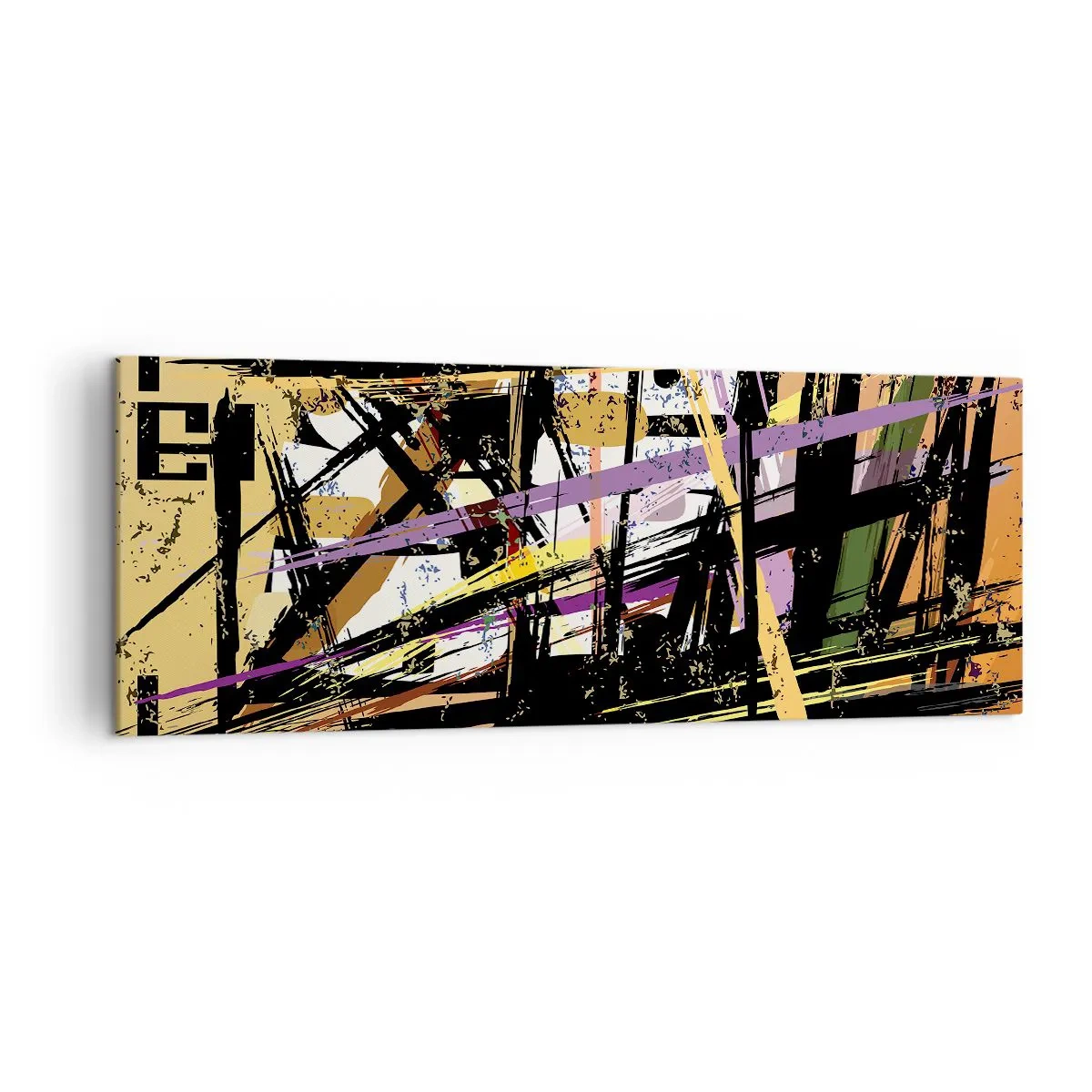 Cuadro sobre lienzo - Impresión de Imagen - Líneas y formas abstractas sobre un fondo beige - 140x50cm - Corte afilado - Decoración de pared moderna para salón y dormitorio ARTTOR