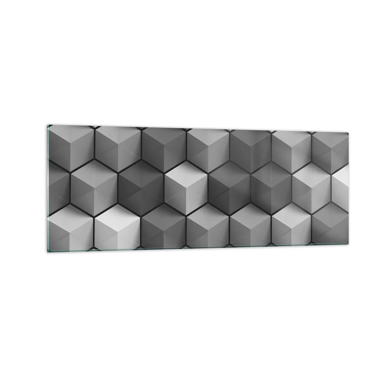 Cuadro sobre vidrio - Impresiones sobre Vidrio - Composición geométrica de cubos en tonos grises y negros. - 140x50cm - Rompecabezas cubista - Decoración de pared moderna para salón y dormitorio ARTTOR