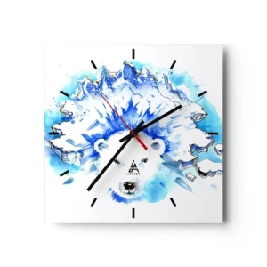 Reloj de pared - Reloj de vidrio - Pintura artística de acuarela de un oso polar con un motivo helado. - 30x30cm - El rey del Ártico con una corona de hielo - Decoración de pared moderna para salón y dormitorio ARTTOR