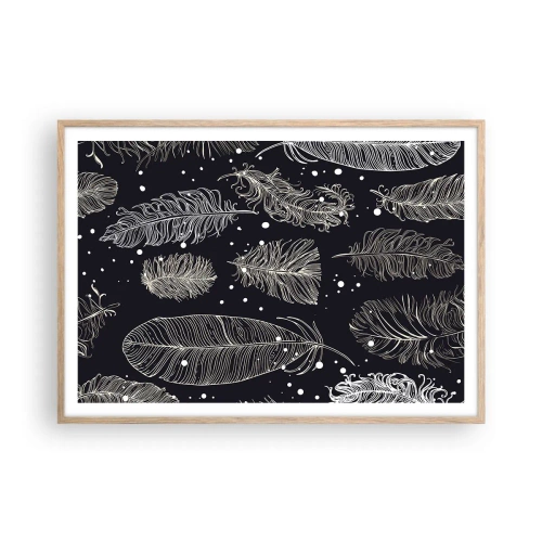 Póster en marco roble claro - Encaje de plumas - 100x70 cm