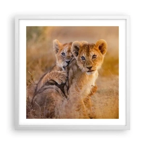 Póster en marco blanco - ¡No molestar! Nos estamos divirtiendo - 50x50 cm