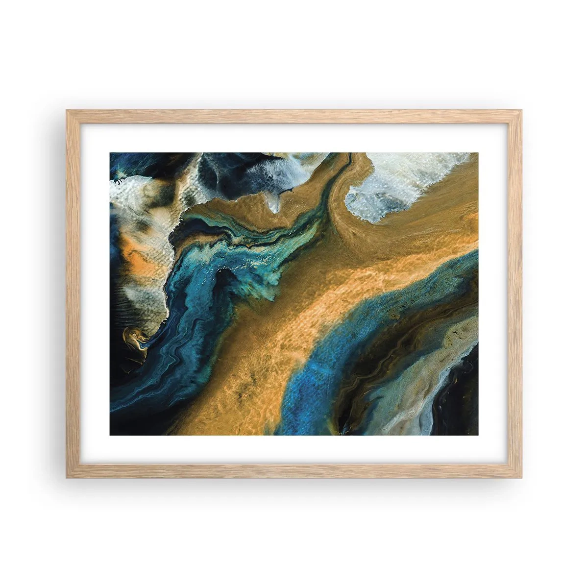 Póster en marco roble claro - Azul - amarillo - influencia mutua - 50x40 cm