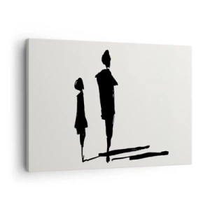 Cuadro sobre lienzo - Impresión de Imagen - Siluetas de dos personas en negro sobre un fondo claro - 70x50cm - ¿Seguro que juntos? - Decoración de pared moderna para salón y dormitorio ARTTOR