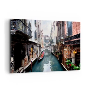Cuadro sobre lienzo - Impresión de Imagen - Un canal en Venecia con una góndola y edificios históricos. - 120x80cm - Paisaje veneciano con góndola y puente - Decoración de pared moderna para salón y dormitorio ARTTOR