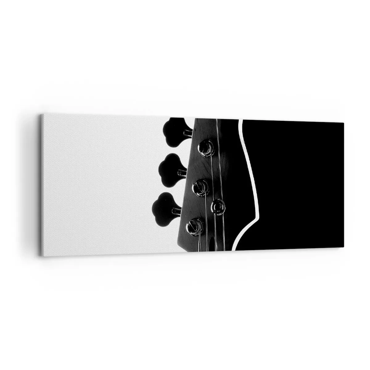 Cuadro sobre lienzo - Impresión de Imagen - Silueta en blanco y negro del clavijero de un bajo - 120x50cm - Silencio musical  - Decoración de pared moderna para salón y dormitorio ARTTOR