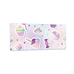 Cuadro sobre vidrio - Impresiones sobre Vidrio - Patrones pastel con dulces y postres. - 120x50cm - Cumplir años todos los días - Decoración de pared moderna para salón y dormitorio ARTTOR