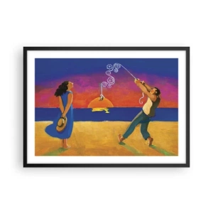 Póster en marco negro - Figuras junto al mar al atardecer - 70x50cm - Mucho más que una estrella del cielo - Decoración de pared moderna para salón y dormitorio ARTTOR