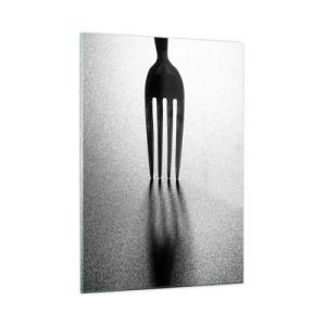 Cuadro sobre vidrio - Impresiones sobre Vidrio - Un tenedor que proyecta una sombra en una composición minimalista en blanco y negro. - 50x70cm - Luz y sombra - Decoración de pared moderna para salón y dormitorio ARTTOR