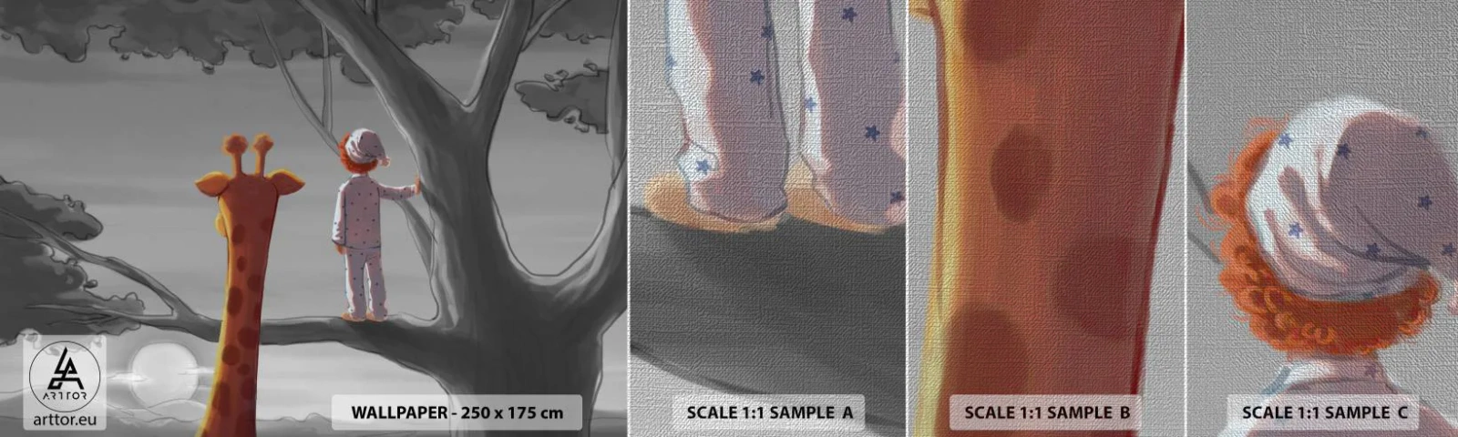 Muestra de fotomural Premium Canvas - ¿Está sucediendo de verdad? - Jirafa, Para niños, Sueño - 100x30 cm