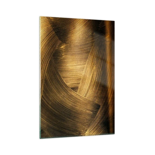 Cuadro sobre vidrio - Impresiones sobre Vidrio - Pinceladas abstractas doradas - 80x120cm - En un laberinto de oro - Decoración de pared moderna para salón y dormitorio ARTTOR