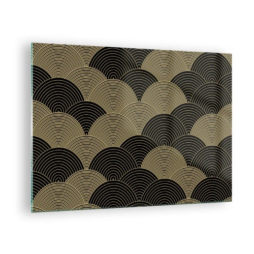 Cuadro sobre vidrio - Impresiones sobre Vidrio - Semicírculos dorados en un patrón japonés regular - 70x50cm - Multiplicación de la unidad - Decoración de pared moderna para salón y dormitorio ARTTOR