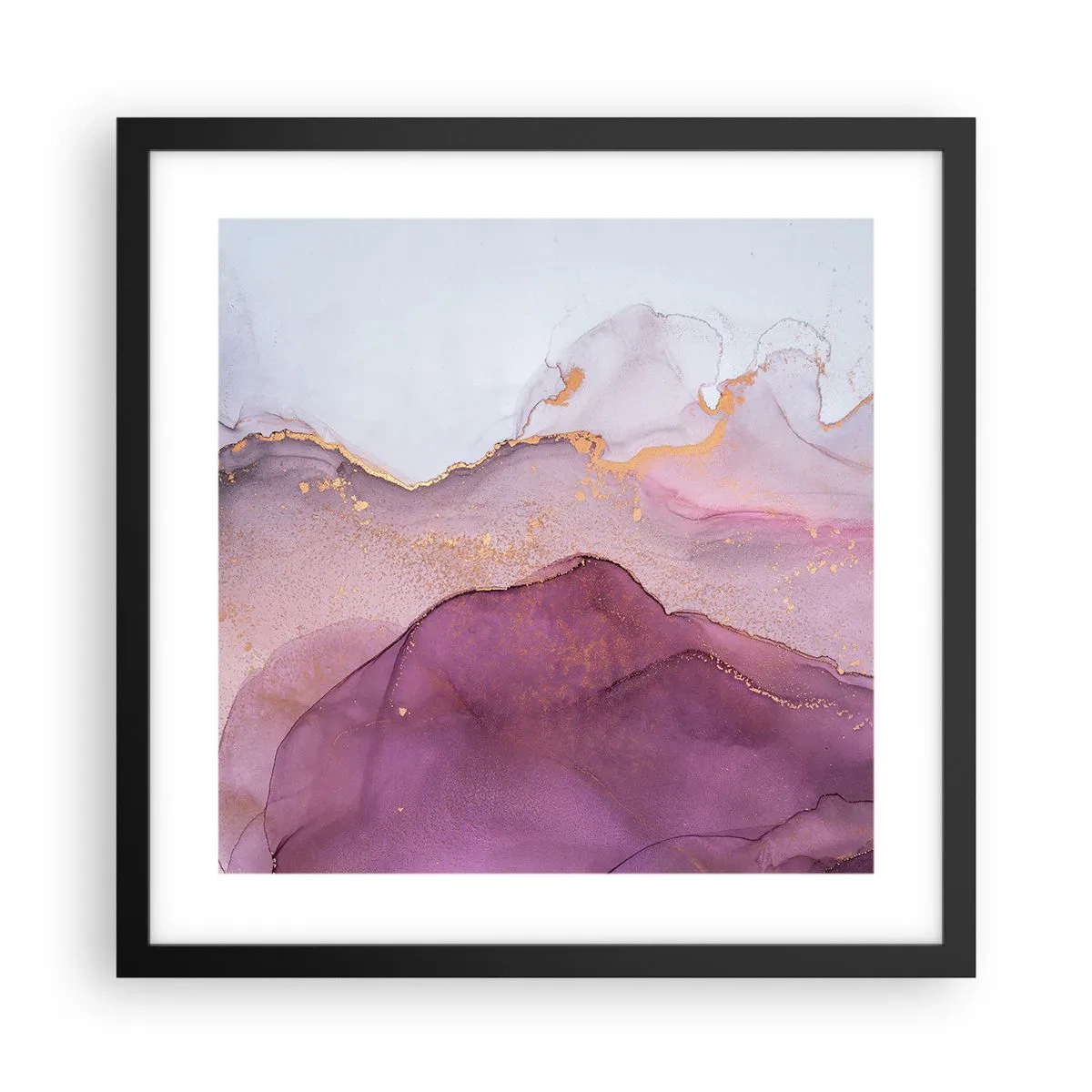 Póster en marco negro - Olas de lila y púrpura - 40x40 cm