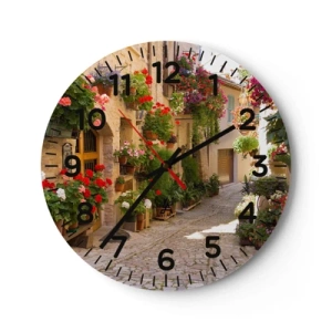 Reloj de pared - Reloj de vidrio - En un torrente de flores - 40x40 cm