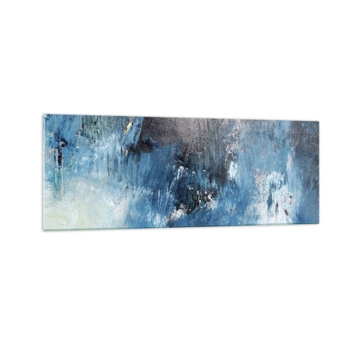 Cuadro sobre vidrio - Impresiones sobre Vidrio - Pinceladas abstractas en tonos azules - 140x50cm - Rapsodia celeste - Decoración de pared moderna para salón y dormitorio ARTTOR