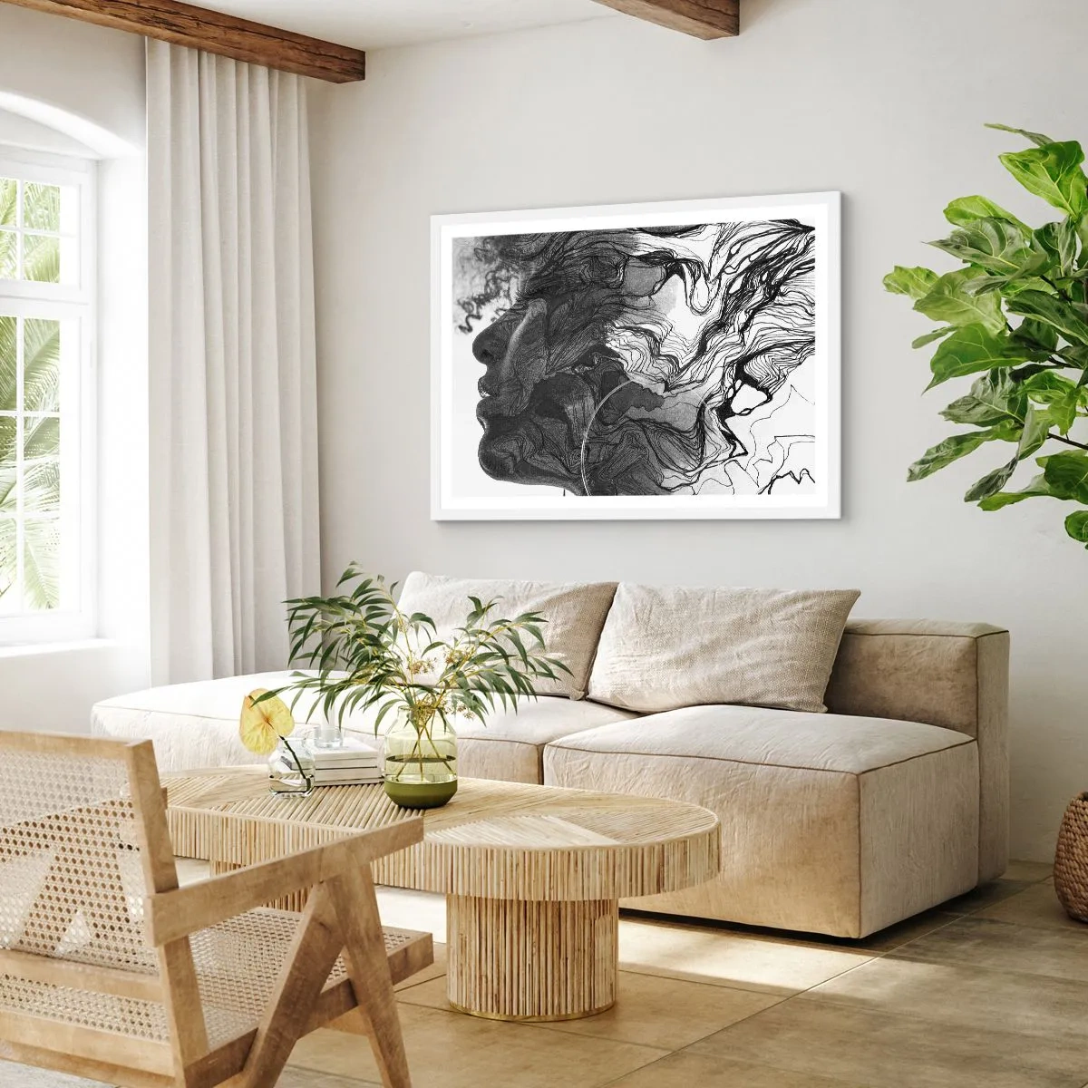 Póster en marco blanco - Enredada en sueños - 100x70 cm