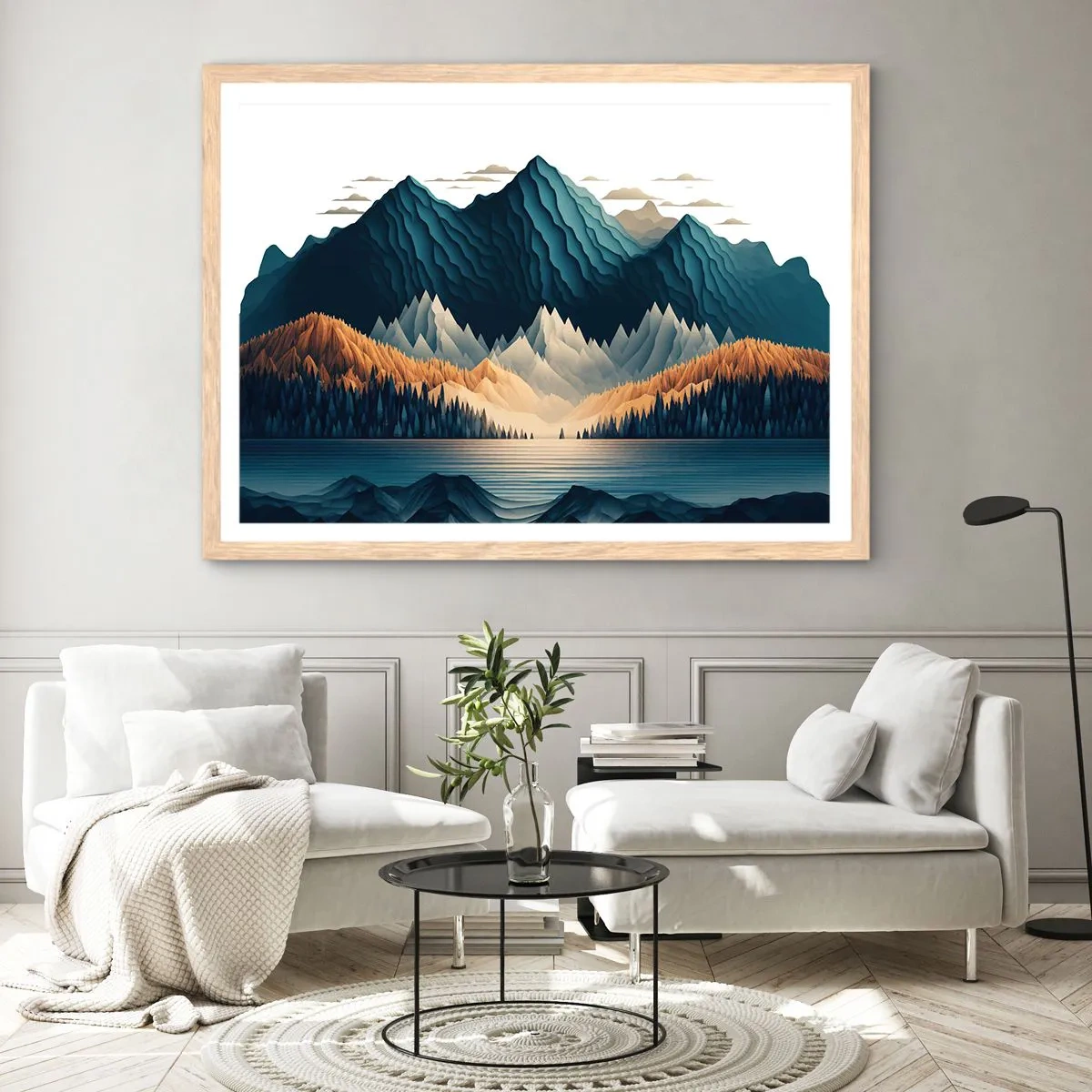 Póster en marco roble claro - Paisaje perfecto de montañas - 91x61 cm