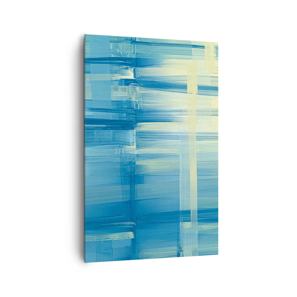 Cuadro sobre lienzo - Impresión de Imagen - Un cuadro abstracto en tonos turquesa y azul con pinceladas geométricas. - 80x120cm - Composición en turquesa - Decoración de pared moderna para salón y dormitorio ARTTOR