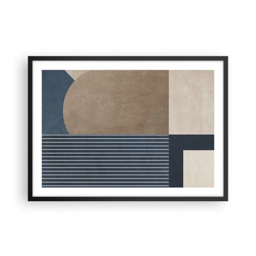 Póster en marco negro - Figuras geométricas en tonos beige y azul marino con líneas. - 70x50cm - Composición de sencillez y redondez - Decoración de pared moderna para salón y dormitorio ARTTOR