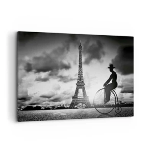 Cuadro sobre lienzo - Impresión de Imagen - Imagen en blanco y negro de una bicicleta retro con la Torre Eiffel al fondo. - 120x80cm - Añoranza de la Belle Epoque - Decoración de pared moderna para salón y dormitorio ARTTOR