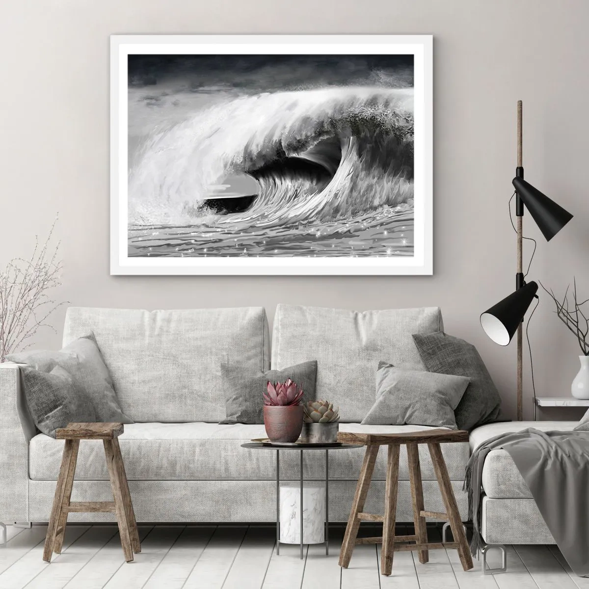 Póster en marco blanco - La ira del océano - 91x61 cm