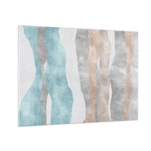 Cuadro sobre vidrio - Impresiones sobre Vidrio - Rayas delicadas en tonos beige y azul. - 70x50cm - Un estudio de la cercanía - Decoración de pared moderna para salón y dormitorio ARTTOR