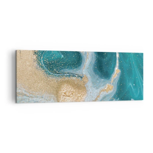 Cuadro sobre lienzo - Impresión de Imagen - Remolino abstracto en tonos turquesa y dorado - 140x50cm - Un remolino de oro y turquesa - Decoración de pared moderna para salón y dormitorio ARTTOR