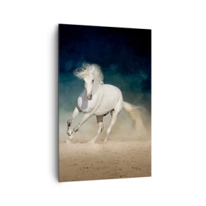 Cuadro sobre lienzo - Impresión de Imagen - Un caballo blanco galopando contra un cielo borroso - 80x120cm - Libertad en estado puro - Decoración de pared moderna para salón y dormitorio ARTTOR