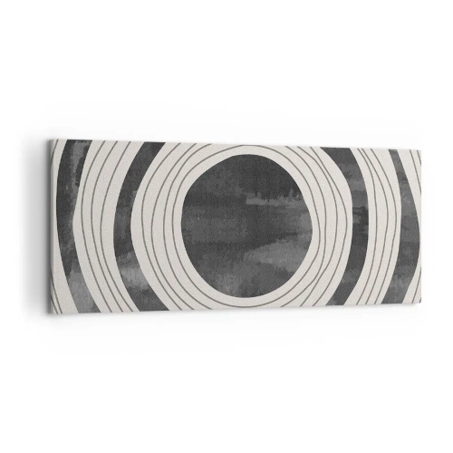 Cuadro sobre lienzo - Impresión de Imagen - Círculos concéntricos en blanco y negro sobre un fondo claro - 120x50cm - En el centro mismo - Decoración de pared moderna para salón y dormitorio ARTTOR