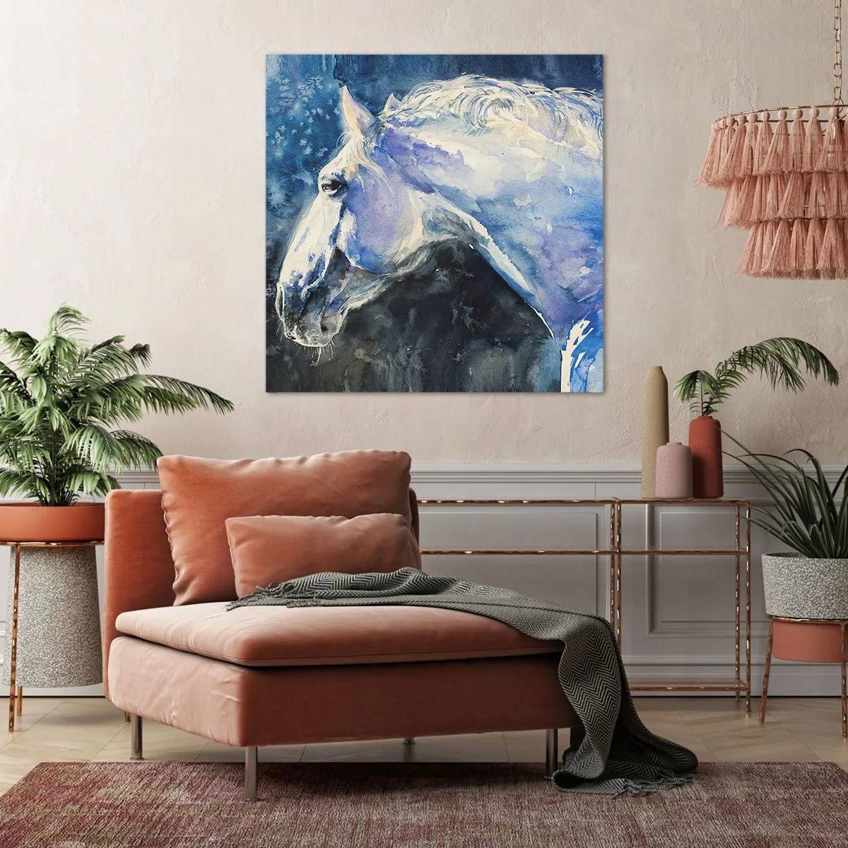 Cuadro sobre lienzo - Impresión de Imagen - Retrato en un resplandor azul - 70x70 cm