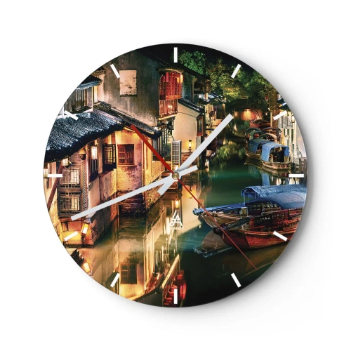 Reloj de pared - Reloj de vidrio - Noche en una calle china - 40x40 cm