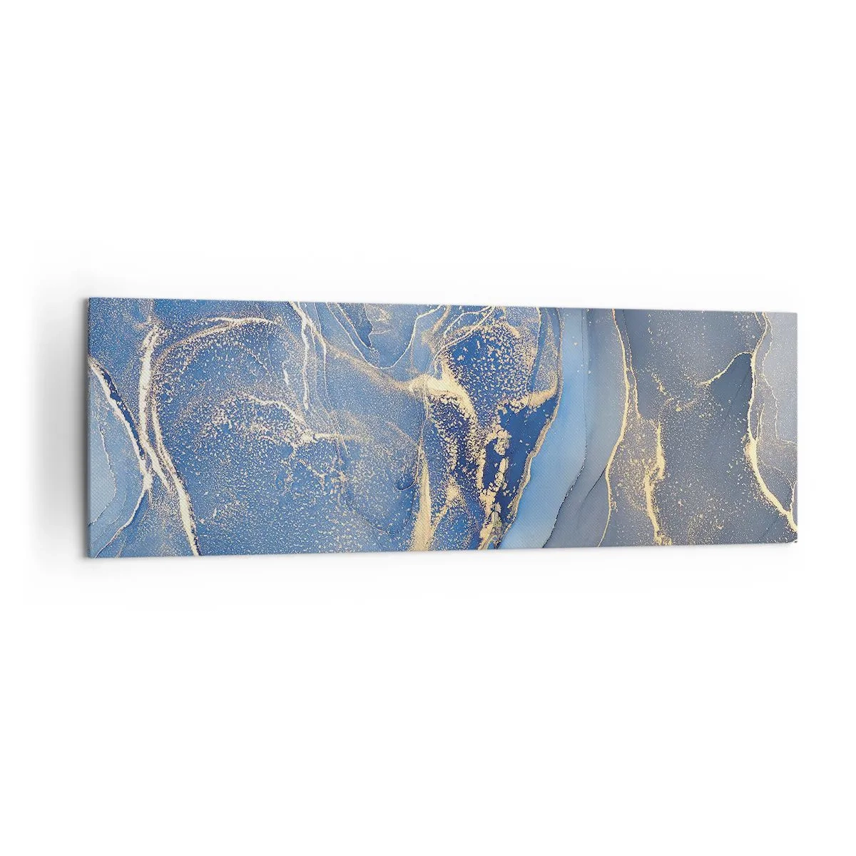 Cuadro sobre lienzo - Impresión de Imagen - Patrones abstractos azules con acentos dorados - 160x50cm - Polvo de oro - Decoración de pared moderna para salón y dormitorio ARTTOR