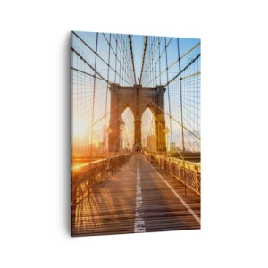 Cuadro sobre lienzo - Impresión de Imagen - El puente a la luz del sol poniente con vistas a la ciudad. - 50x70cm - En el puente dorado - Decoración de pared moderna para salón y dormitorio ARTTOR