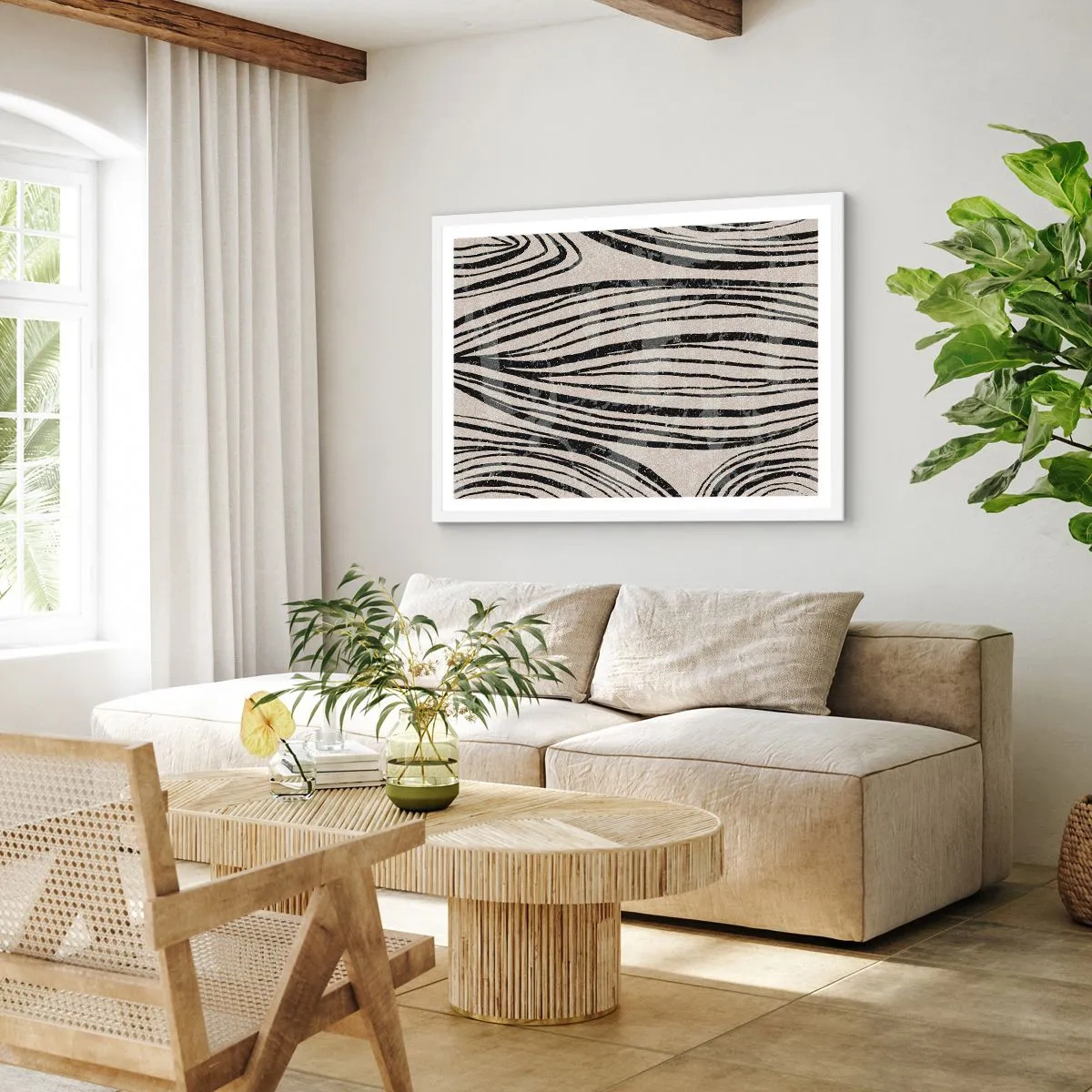 Póster en marco blanco - Salpicadura de líneas - 100x70 cm