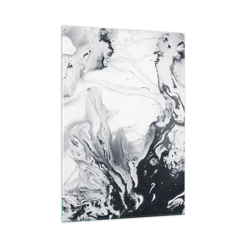 Cuadro sobre vidrio - Impresiones sobre Vidrio - Ondas abstractas monocromáticas en tonos blanco y negro. - 50x70cm - Dentro de la Tierra - Decoración de pared moderna para salón y dormitorio ARTTOR