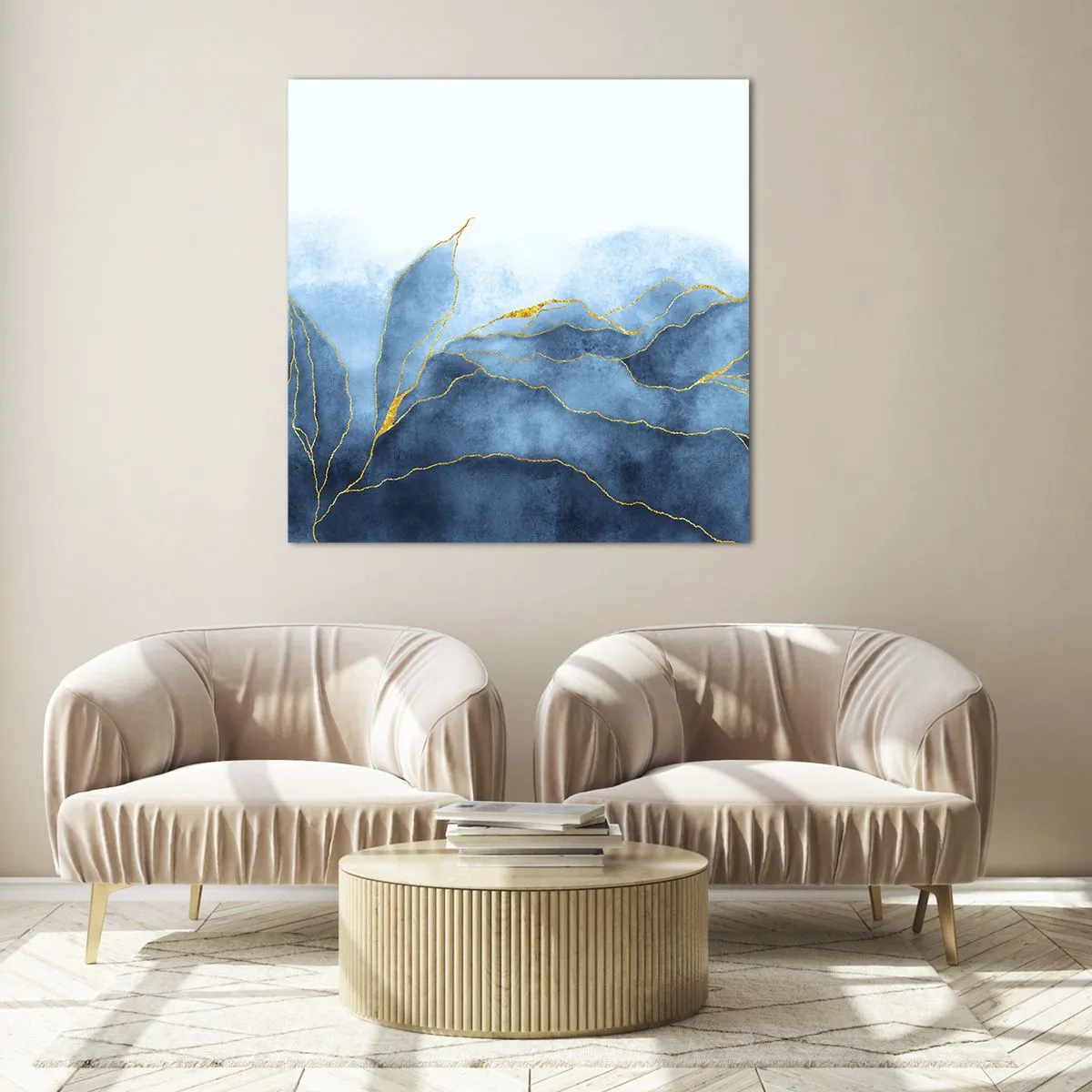 Cuadro sobre vidrio - Impresiones sobre Vidrio - Oro y azul - 60x60 cm