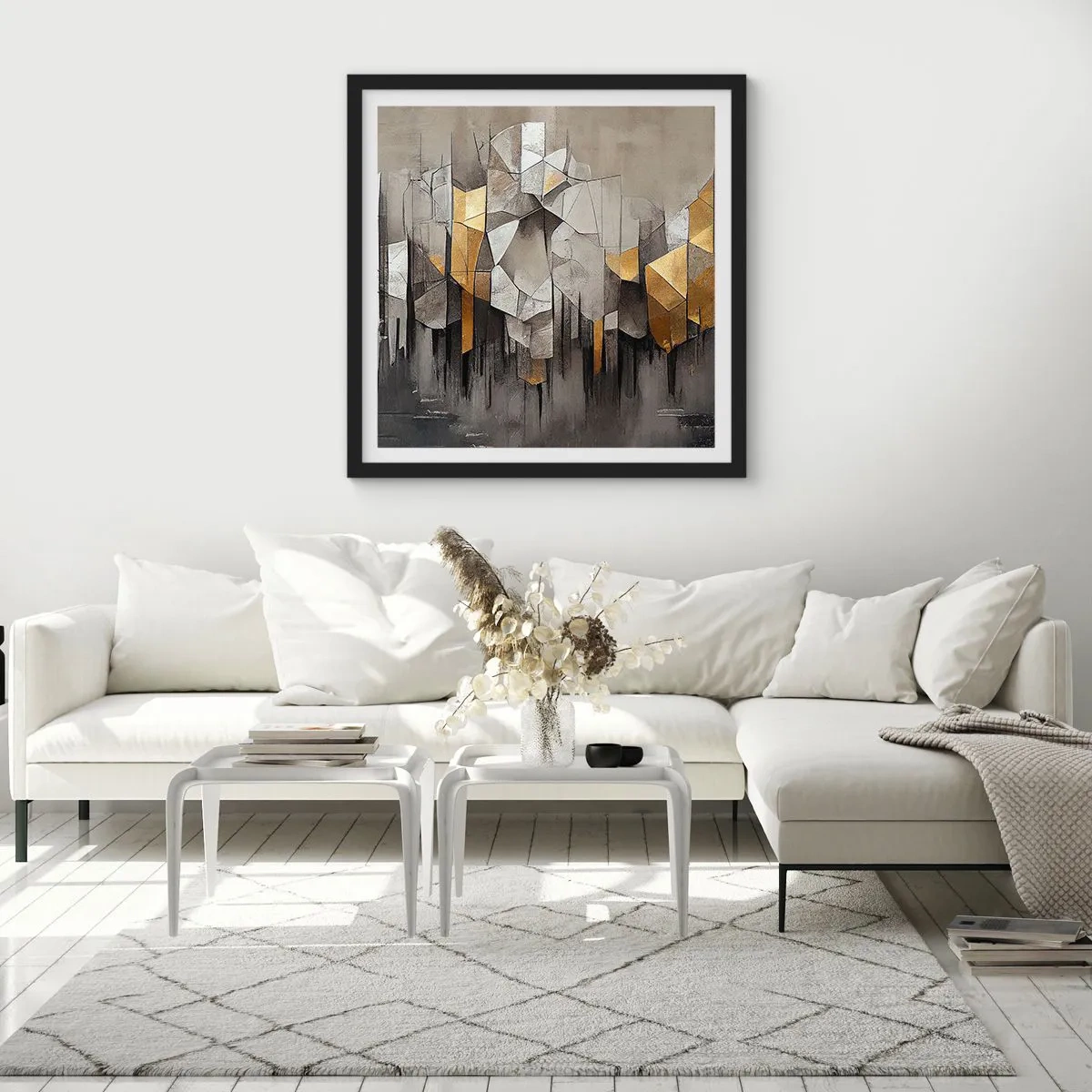 Póster en marco negro - Composición hecha de hielo y luz - 60x60 cm