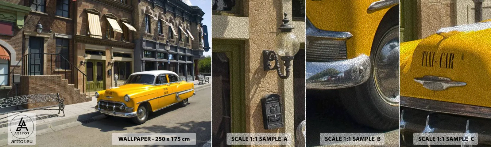 Muestra de fotomural Premium Sand - Érase una vez en América - Ciudad, Taxi, Nueva York - 100x30 cm