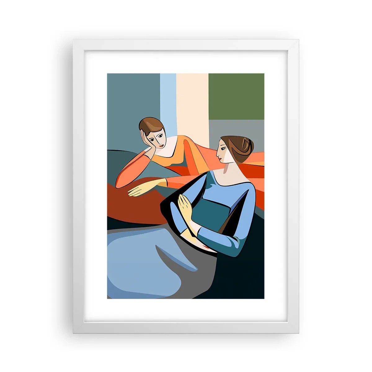 Póster en marco blanco - Un momento de confidencias - 30x40 cm