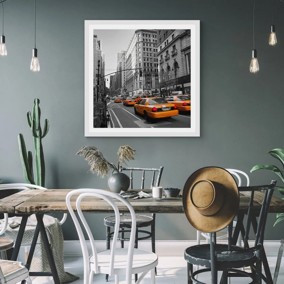 Póster en marco blanco - Los soles de la gran ciudad - 60x60 cm