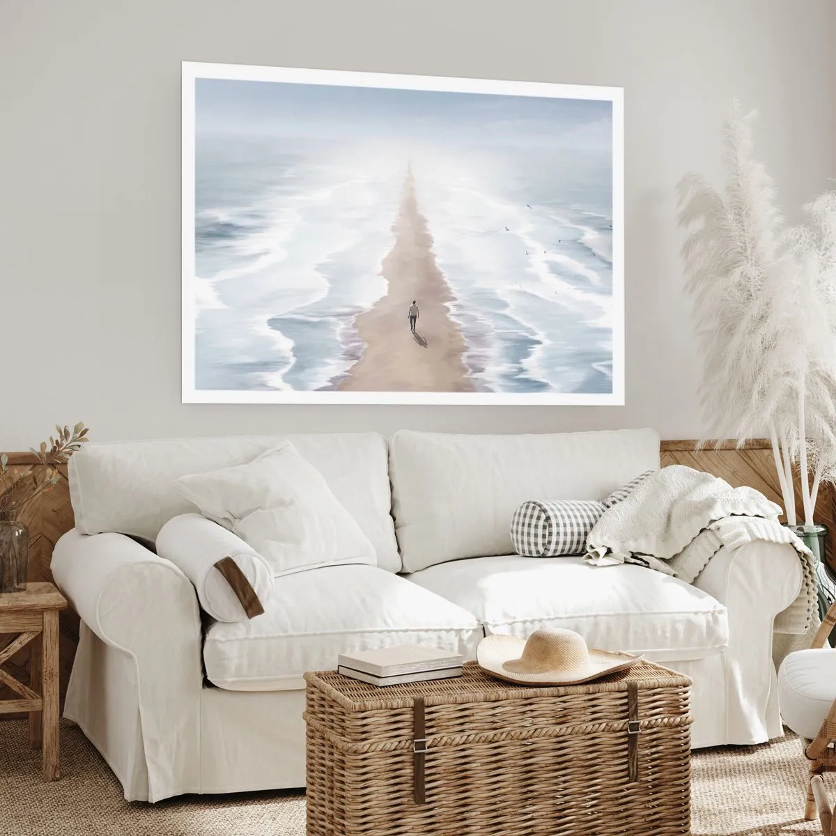 Póster - Una figura en un camino solitario en medio de un vasto paisaje acuático. - 100x70cm - Un futuro brillante - Decoración de pared moderna para salón y dormitorio ARTTOR